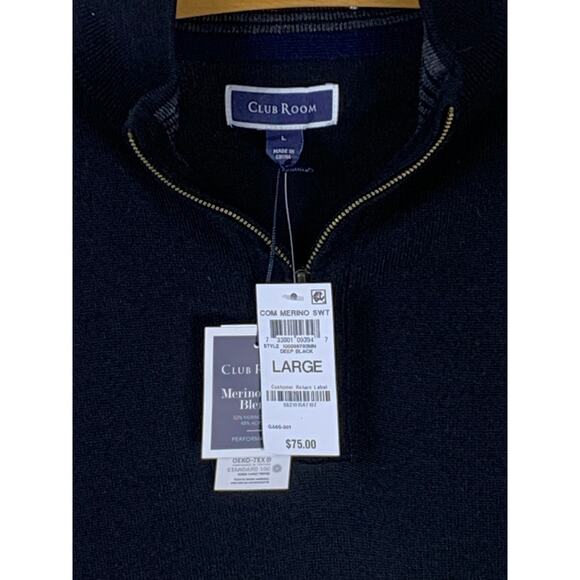 Club Room Black Quarter Zip Merino Wool Blend Sweater Size L NWT - Picture 3 of 7